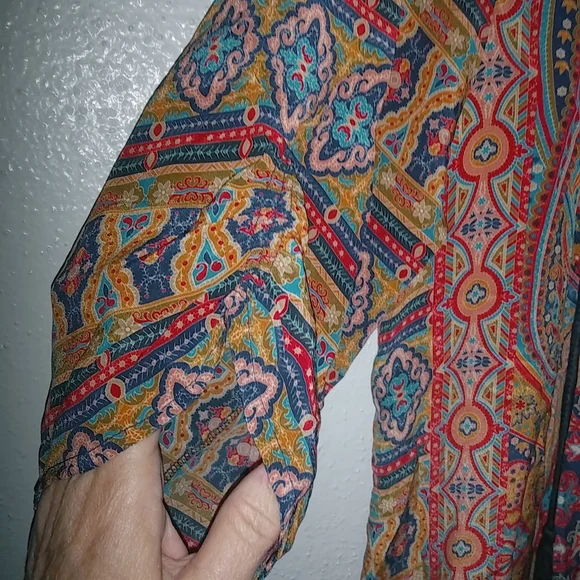 Tolani NOVA L Silk Boho Paisley Rich Colors Caftan Dress in Turquoise n Red - Picture 5 of 11